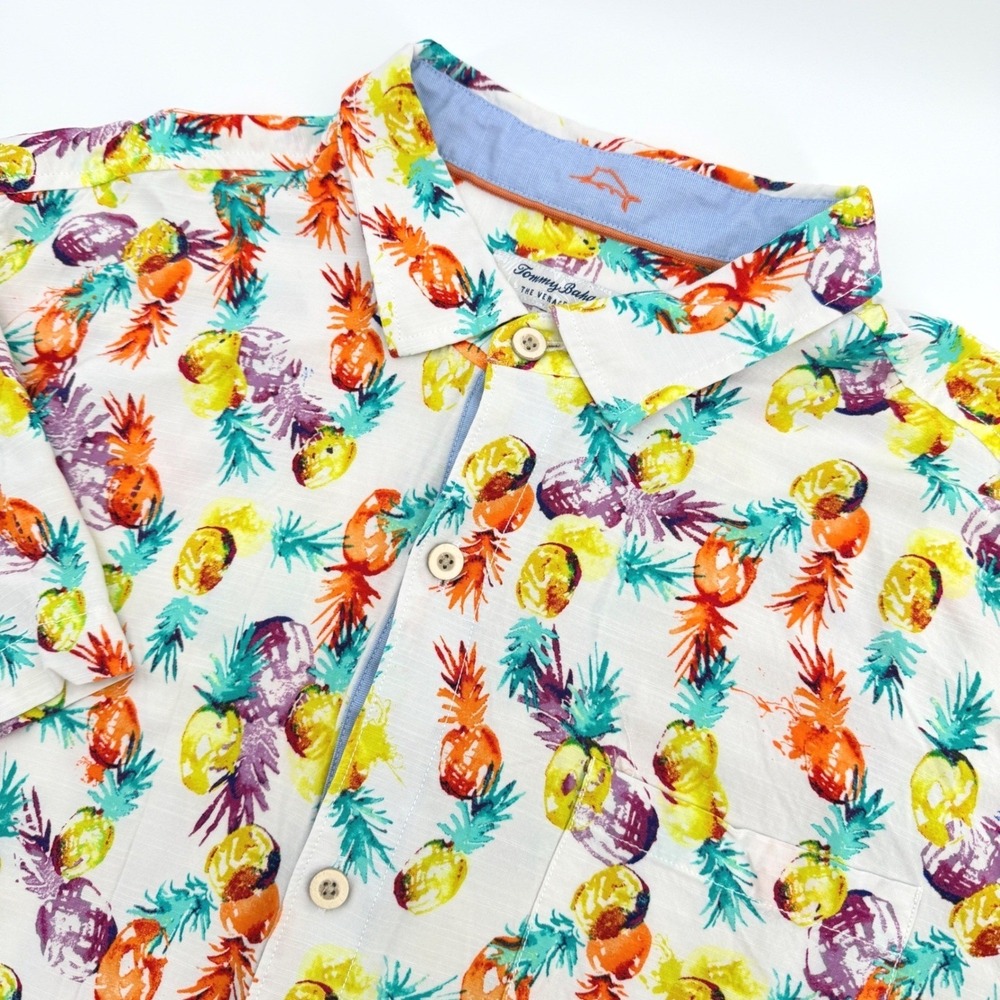Tommy Bahama Shirt Mens XXL White Pineapple Print Veracruz Cay Aloha Resortwear